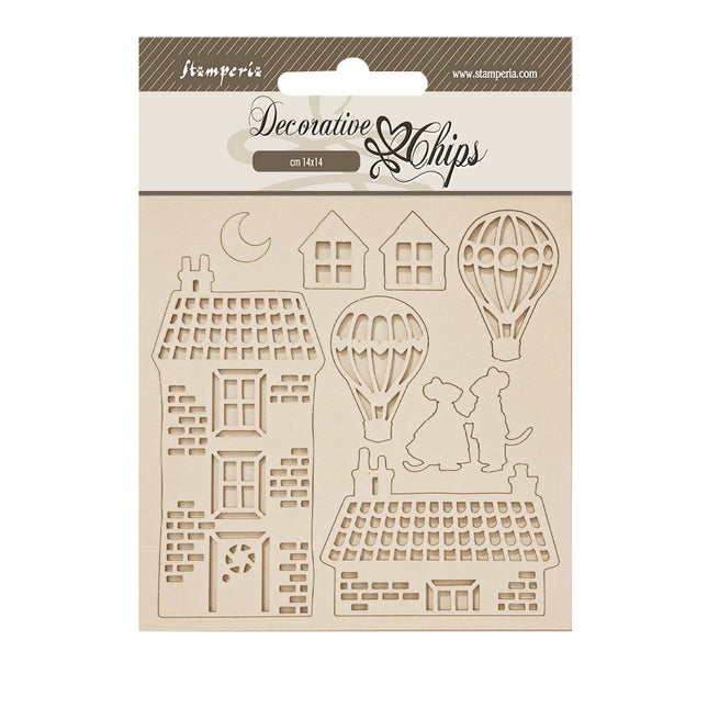 Decorative chips 14x14 cm - Family House and balloons
