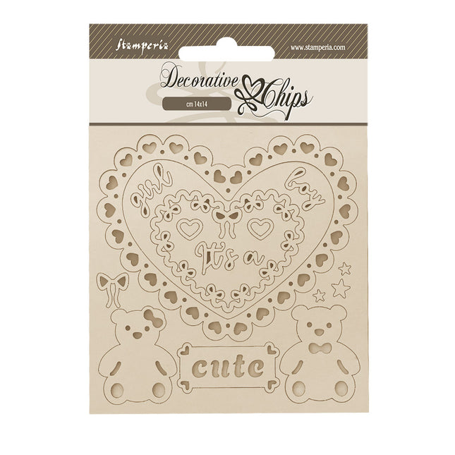 Decorative chips 14x14 cm - Baby heart and bears