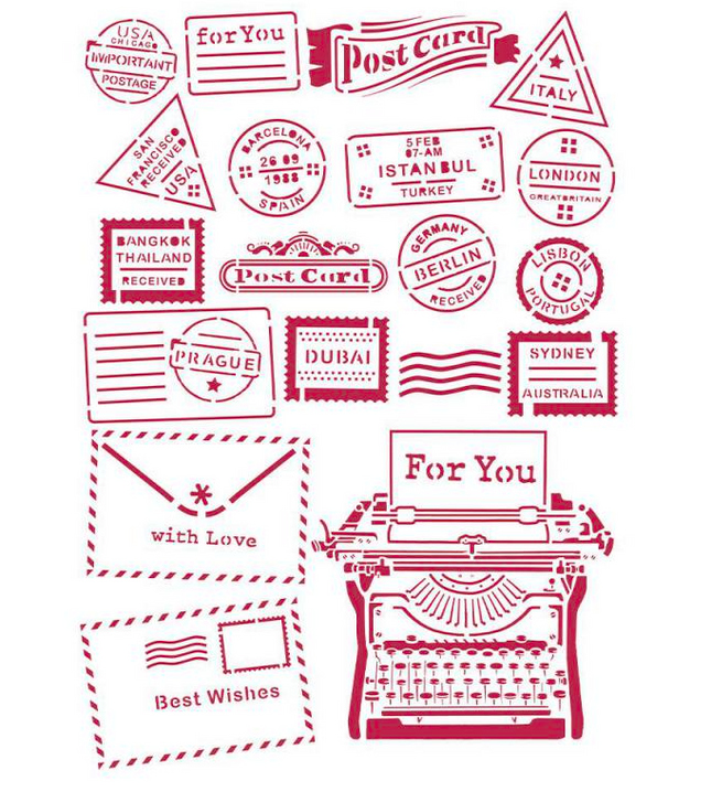 Stencil G cm 21x29,7 - Romantic Christmas type writer