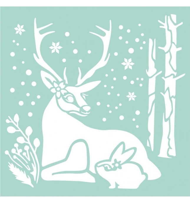 Thick stencil 18x18 cm Reindeer and Rabbit