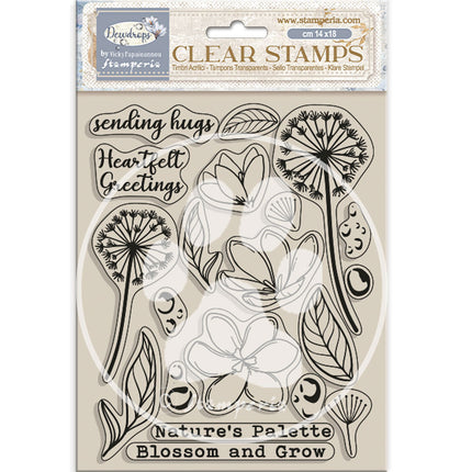 Acrylic stamp 14x18 cm - Create Happiness Dewdrops blossoms