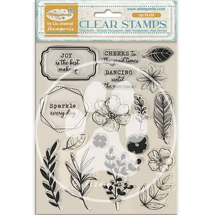 Acrylic stamp 14x18 cm - Masquerade flowers and labels