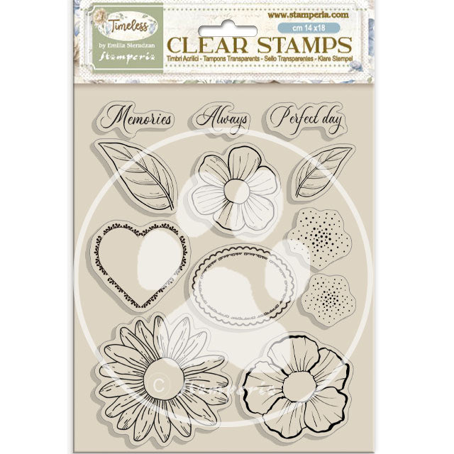 Acrylic stamp cm 14x18 - Timeless flowers and hearts