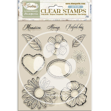 Acrylic stamp cm 14x18 - Timeless flowers and hearts