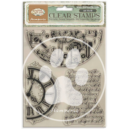 Decorative Acrylic stamp design for Art and Craft cm 14x18 - Gardens of Time half clocks and writings