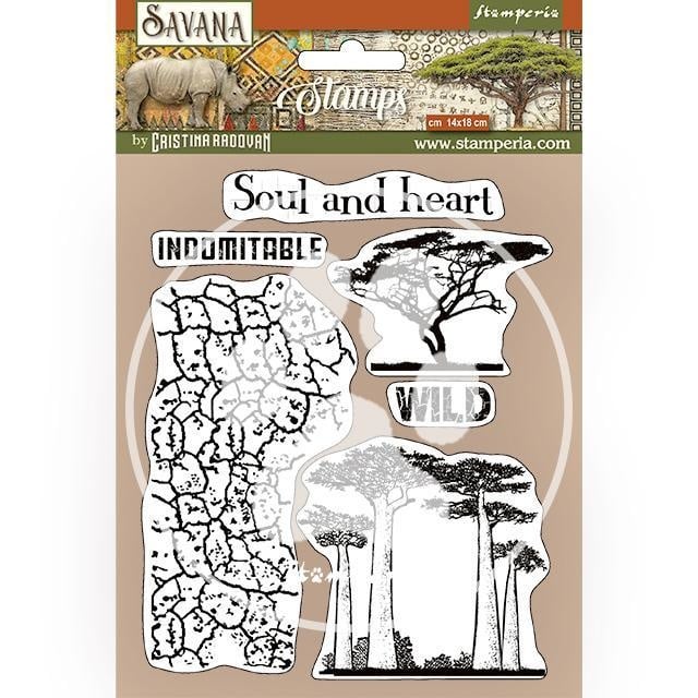HD Natural Rubber Stamp cm 14x18 - Savana crackle and tree